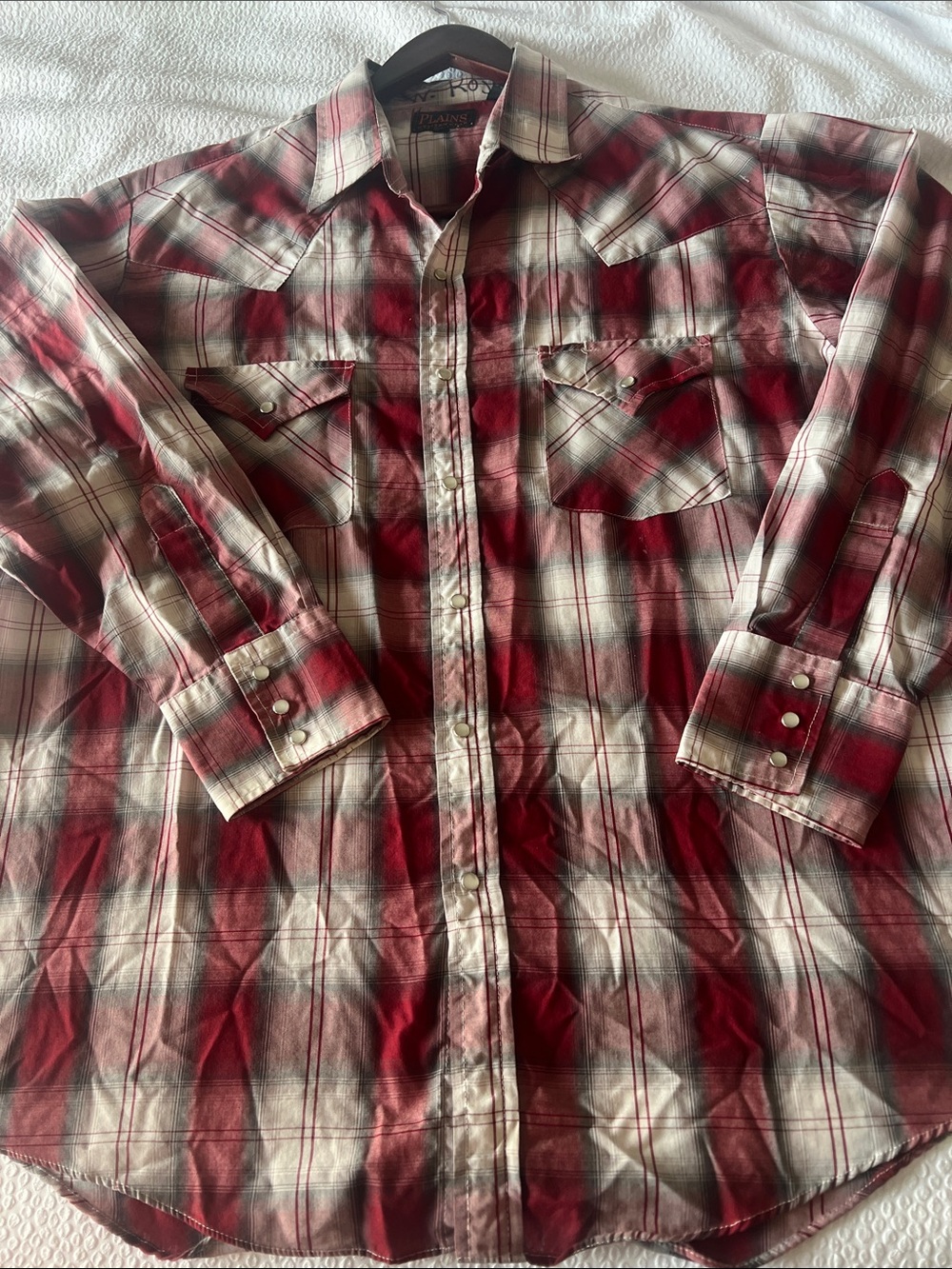 PLAINS WESTERN WEAR Men's Red and White Plaid Button-Down Casual Shirt